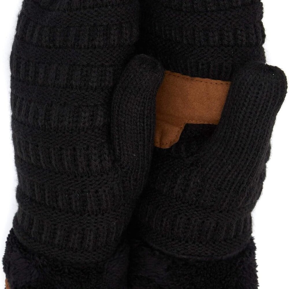 CC Super Thick Fuzzy Fleeced Lined Warm Winter Knitted Mittens Gloves